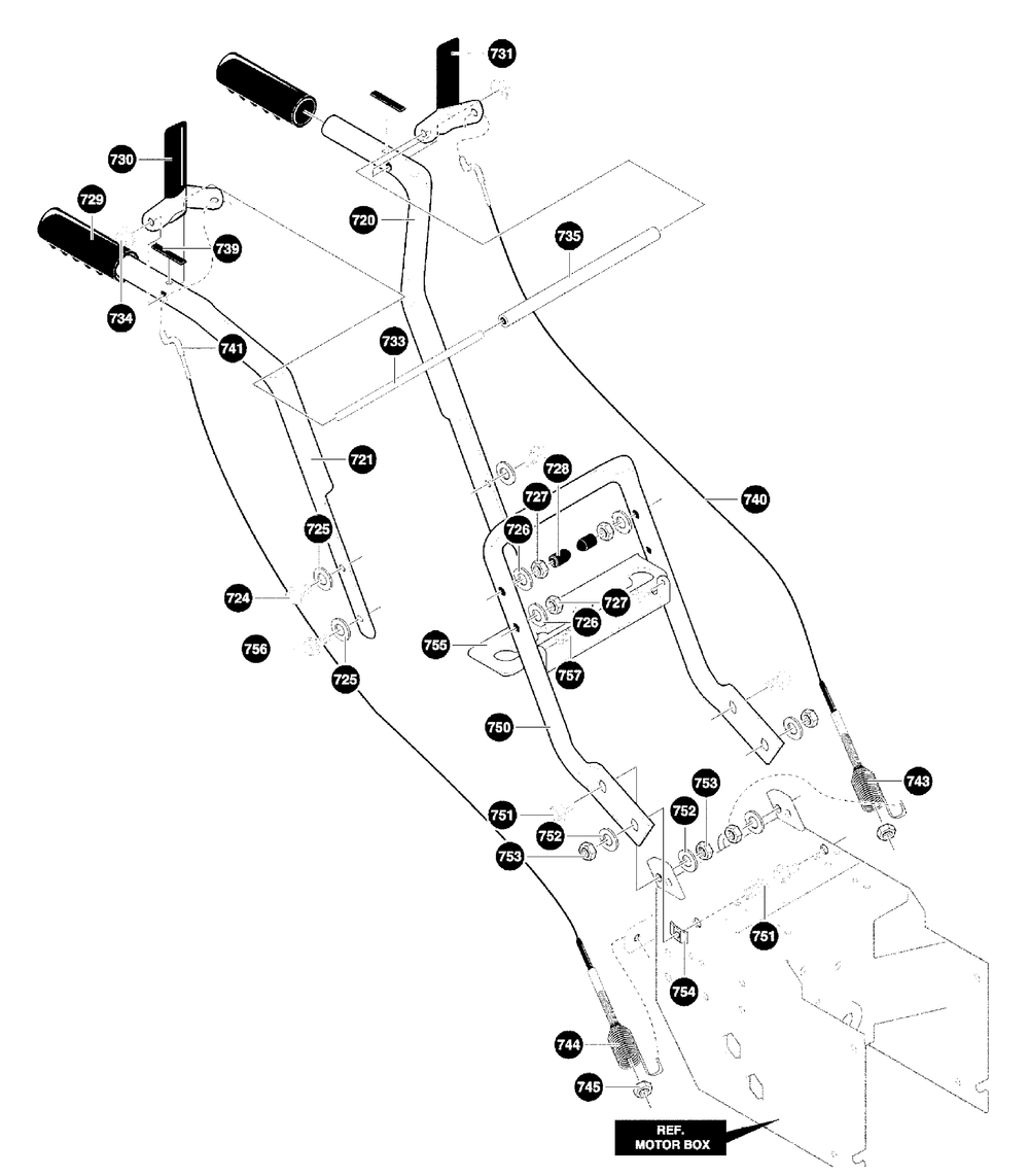 Handle Assembly Diagram and Parts List for 624804X79B 2000 Briggs and Stratton Snow Blower